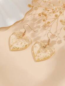 1 對時尚透明心型樹脂耳環,內含乾燥花和金箔 - 杏色 - 查看 2
