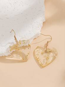 1 對時尚透明心型樹脂耳環,內含乾燥花和金箔 - 杏色 - 查看 5