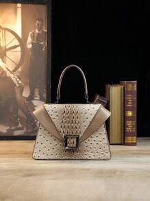 Vintage Snake Pattern Women's Handbag With Noble Shoulder Design - Camel - View 2