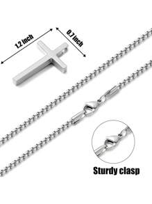Dây chuyền bạc hình thánh giá dành cho nam, dây chuyền nam hình thánh giá có xích chéo 2,5mm và mặt dây chuyền hình thánh giá bằng thép không gỉ, xích hộp 16-24 inch - Bạc - Xem 4