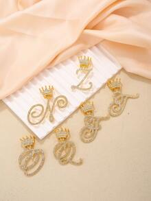 1入新款嘻哈皇冠和26個字母鑲鑽掛墜,不鏽鋼個性化項鍊 - 金色 - 查看 3