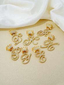 1入新款嘻哈皇冠和26個字母鑲鑽掛墜,不鏽鋼個性化項鍊 - 金色 - 查看 5