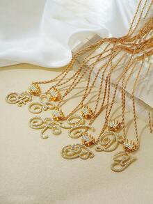 1入新款嘻哈皇冠和26個字母鑲鑽掛墜,不鏽鋼個性化項鍊 - 金色 - 查看 6