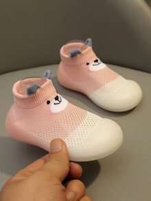 嬰兒女童鞋,兒童透氣中空網眼動畫防滑運動鞋,嬰兒男童室內軟底襪子鞋 - 粉色 - 查看 3