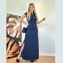 Women Denim Dresses - 藍色 - 查看 1