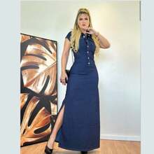 Women Denim Dresses - 藍色 - 查看 2