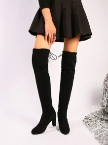 Của phụ nữ Bốt qua đầu gối Đen Da lộn Giày cao gót Mùa Đông Giày ống Với Dày Gót chân - màu đen - Xem 4