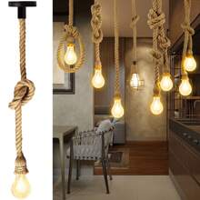 lámpara de techo cuerda,lámpara colgante de cuerda de cáñamo, 39 pulgadas de lámpara de cuerda,lámpara de techo e27 (1 Lamp Holder),luminaria de cuerda de cáñamo,para Comedor Restaurante Cafetería - 39inch - Ver 1