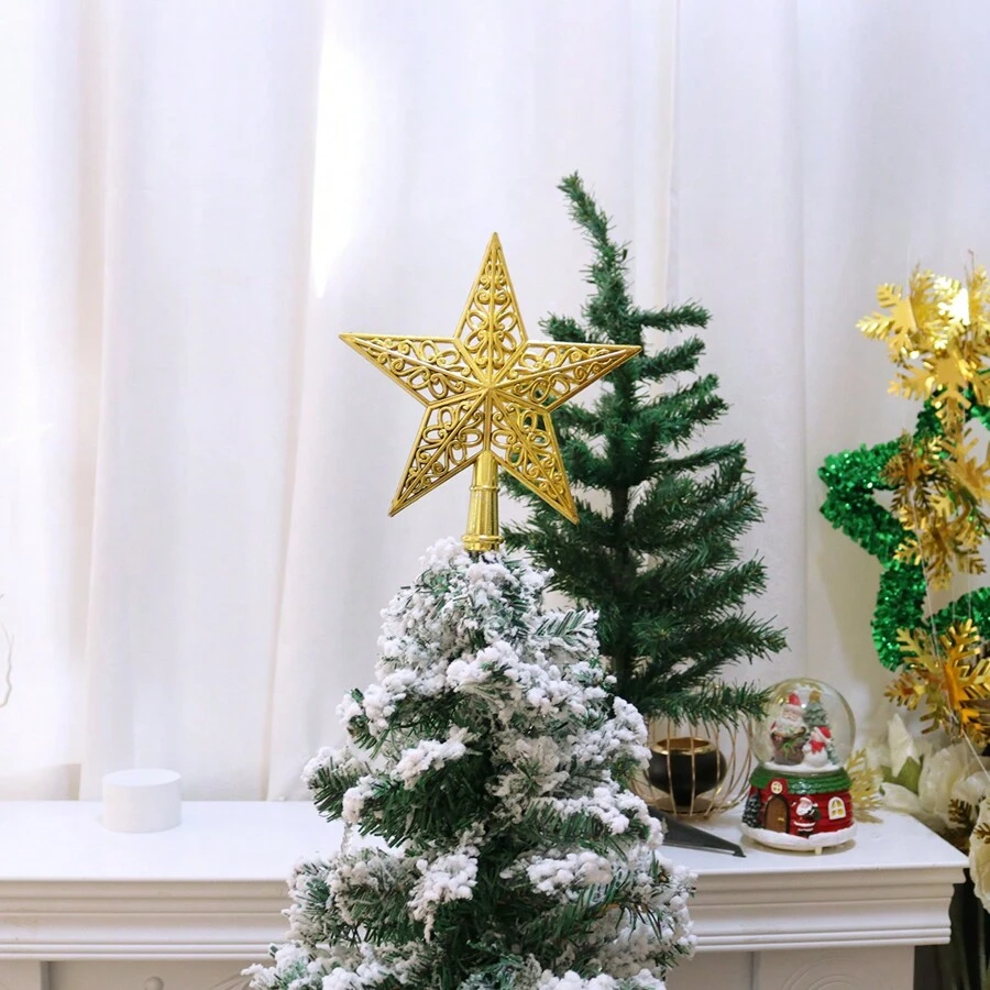 1入金色鏤空電鍍漸變色五角星樹頂裝飾品,適用聖誕樹 - 金色 - 查看 1