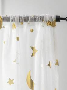 (1入組)輕薄鍍銀星月圖案蕾絲窗簾 - 金色 - 查看 7