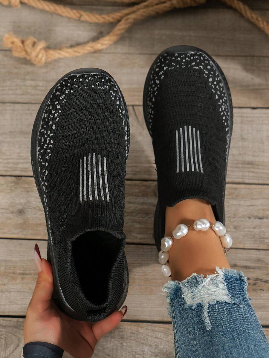 女用休閒輕便針織透氣步行鞋 - 黑色 - 查看 1