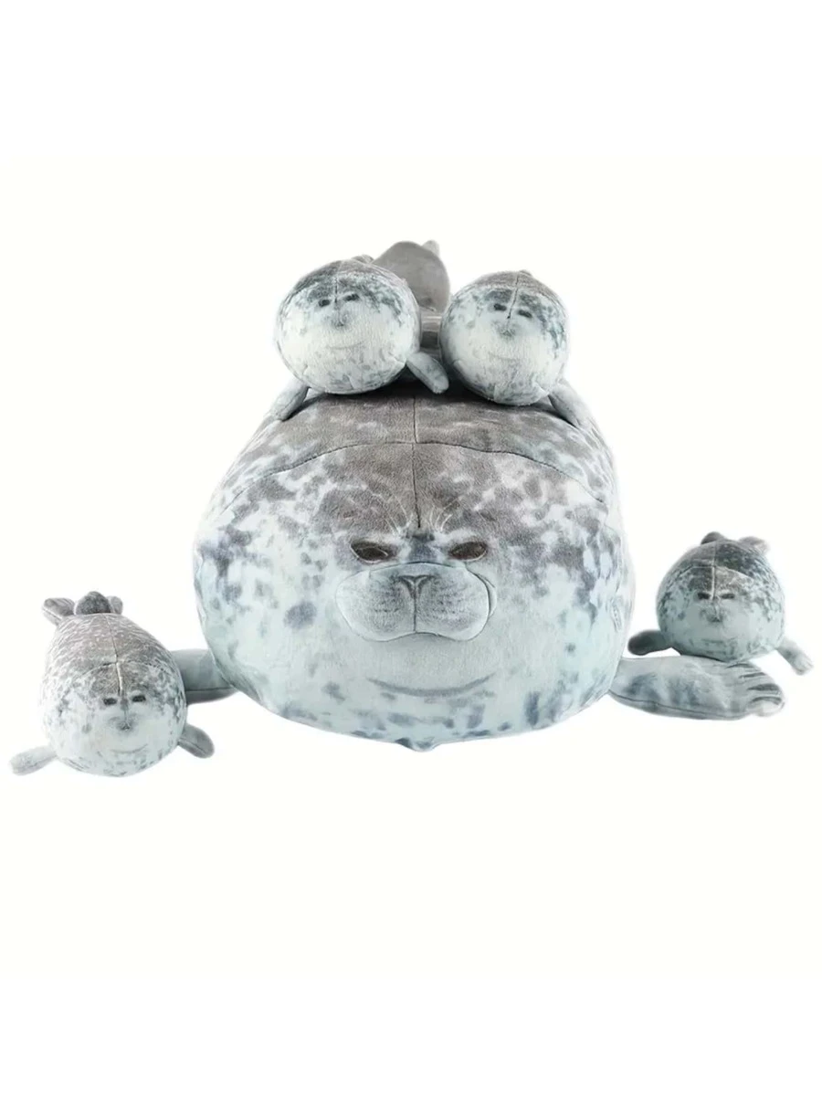 海豹毛絨玩偶枕頭包,母海豹毛絨枕頭與4個海豹寶寶娃娃,3d新奇拋枕,完美生日聖誕禮物