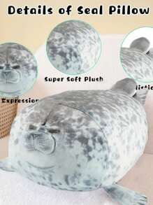 海豹毛絨玩偶枕頭包,母海豹毛絨枕頭與4個海豹寶寶娃娃,3d新奇拋枕,完美生日聖誕禮物 - 深灰色 - 查看 8
