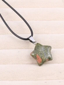 5入組/套天然石頭星形吊墜項鍊皮繩鏈45+5cm迷人的女士男士珠寶配飾,日常禮物 - 5件-20x20mm - 查看 31