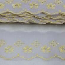 Bordado Puntilla Inglesa Lase - Pieza De 13.70 Metros Y 5cm De Ancho - Bordado Ingles - Tira Bordada - Laise - Lese - Terminación - Amarillo - Amarillo - Ver 3