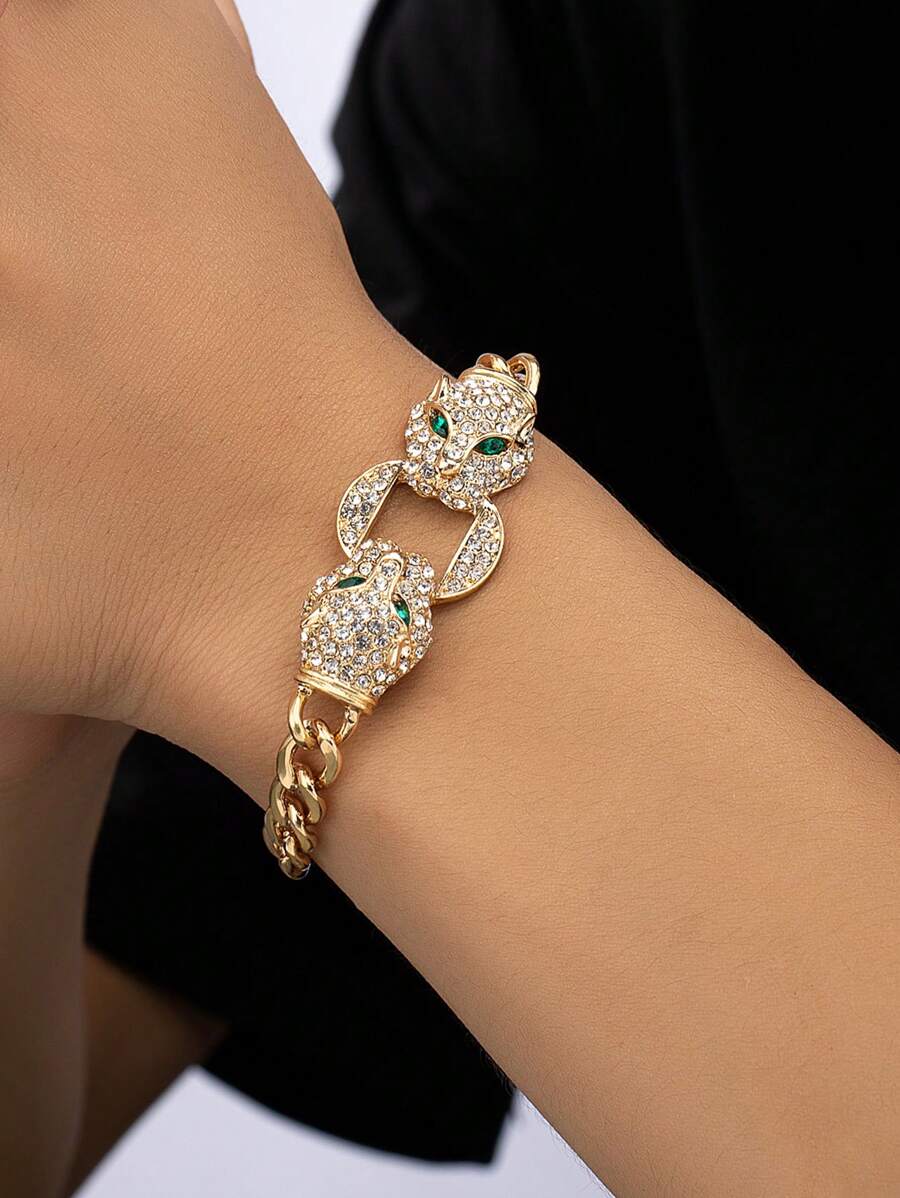 1 Miếng Đầu kép Nhỏ giọt Keo dính Báo Đồ treo Vòng tay Với Màu xanh lá Mắt - Vàng - Xem 1