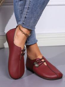 女士平底鞋復古低跟大尺碼媽媽鞋秋季休閒鞋 - 紅色 - 查看 3