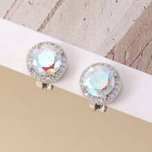 1pair Fashionable Round Cubic Zirconia Clip-on Earrings - Colorful - View 4