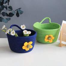 1入組繩編編織收納籃,適用於客廳、浴室、臥室、桌面,收納鑰匙、化妝品、小物品 - 黃色 - 查看 5