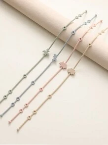 4pcs Silicone Straps For Teether, Cartoon Dinosaurs Shape Anti-Lost Adjustable Pacifier Chain, Baby Silicon Nipple Holder Stroller Accessories - beige and pink - View 4