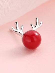 2件時尚925純銀非對稱麋鹿耳釦christmas 聖誕禮物麋鹿耳釦適合女士日常佩戴