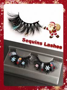 Asiteo 1對聖誕雪花假眼睫毛閃亮多彩自然長的膠著式睫毛,適合cosplay 和派對,聖誕節的時候也可以使用哦! - 附閃片/水鑽款 - 查看 2