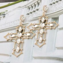 1對紅色華麗誇張的鑲嵌水晶裝飾大號玻璃花耳環,適用於派對、節日、婚禮等女士配戴