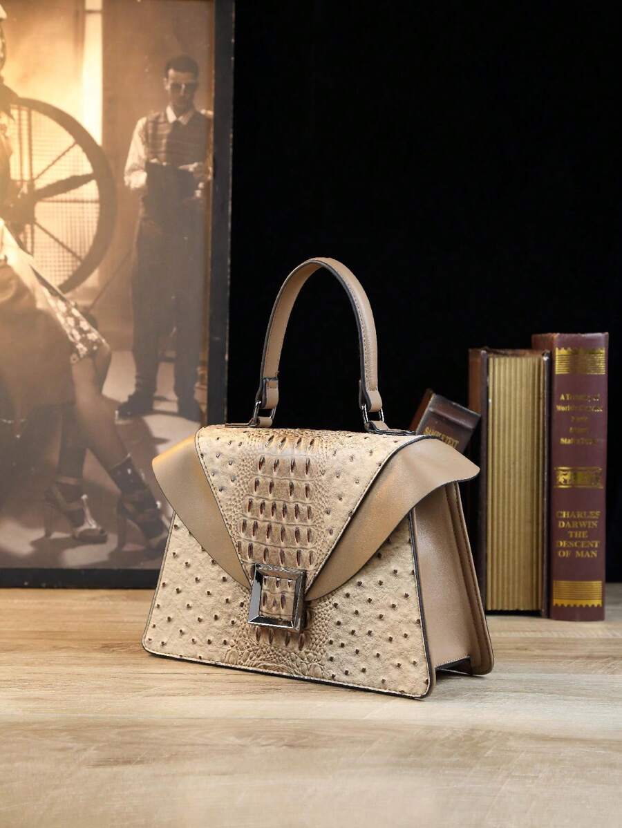 Vintage Snake Pattern Women's Handbag With Noble Shoulder Design - Camel - View 1