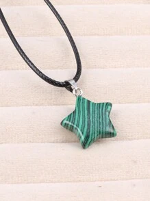 5入組/套天然石頭星形吊墜項鍊皮繩鏈45+5cm迷人的女士男士珠寶配飾,日常禮物 - 5件-20x20mm - 查看 14