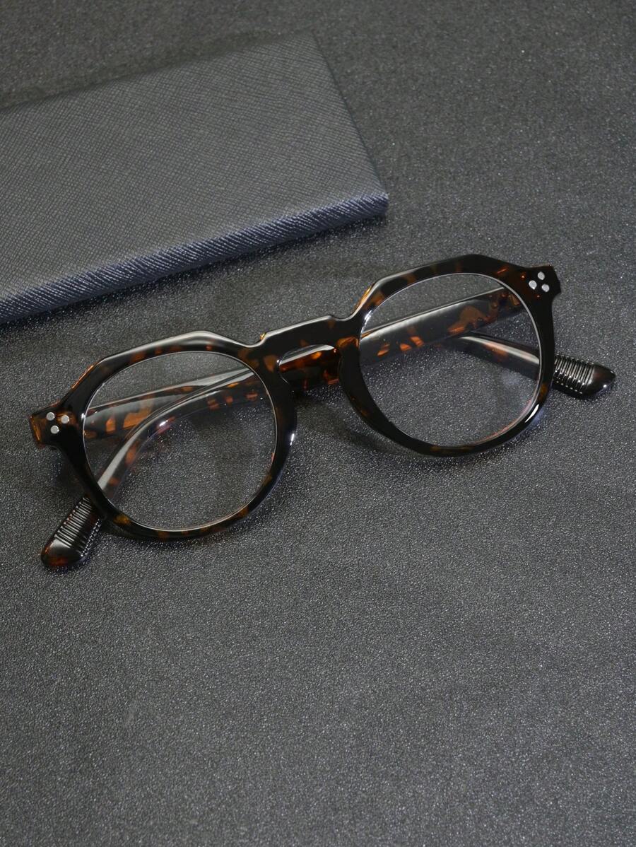 1 pieza Gafas de moda ovaladas personalizadas para hombres/sin graduación con diseño de remaches, accesorios de gafas transparentes - Multicolor - Ver 1