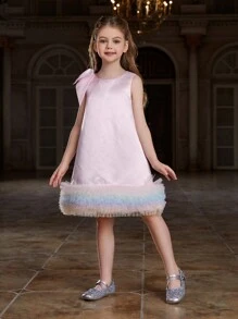 Girls' Round Neck Sleeveless Rainbow Tulle Hem Dress