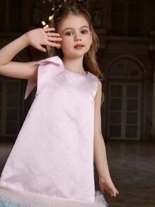 Girls' Round Neck Sleeveless Rainbow Tulle Hem Dress