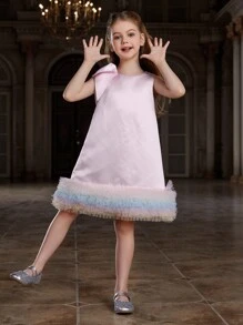 Girls' Round Neck Sleeveless Rainbow Tulle Hem Dress