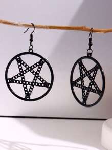 1對女士珠寶黑色合金製麥穗尖角五角星造型耳墜