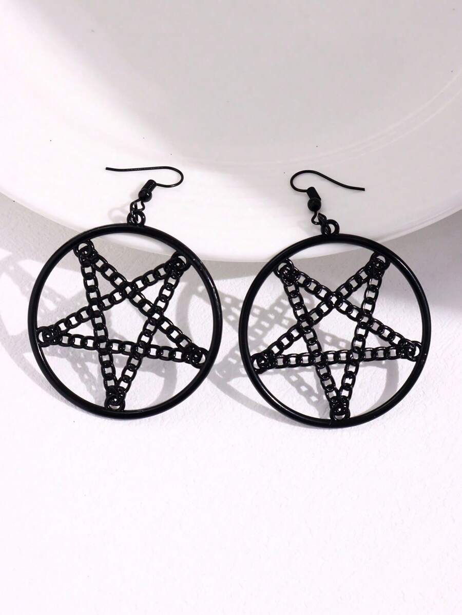 1對女士珠寶黑色合金製麥穗尖角五角星造型耳墜