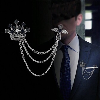 British Style Crown Cross Shape Brooch Tassel Chain Lapel Pin Retro Corsage Suit Accessory Female Corsage Men Accessories