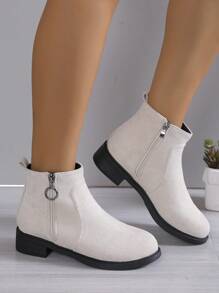 Của phụ nữ Kích thước lớn Màu thuần Giày ống Ankle Và Giày bốt ngắn - Màu be - Xem 4