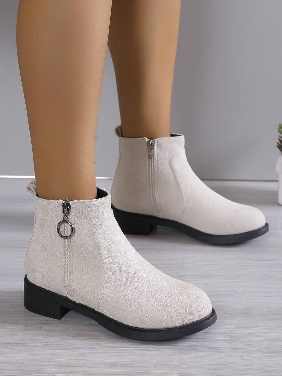 Của phụ nữ Kích thước lớn Màu thuần Giày ống Ankle Và Giày bốt ngắn - Màu be - Xem 1