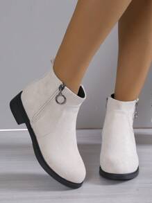 Của phụ nữ Kích thước lớn Màu thuần Giày ống Ankle Và Giày bốt ngắn - Màu be - Xem 3
