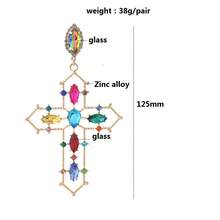 1對紅色華麗誇張的鑲嵌水晶裝飾大號玻璃花耳環,適用於派對、節日、婚禮等女士配戴