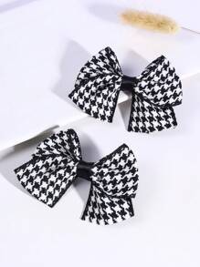 2pcs/Pack Girls Classic Black & White Houndstooth Bow Hair Clips - Multicolor - View 3