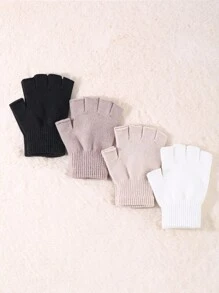 4對冬季半指手套,編織無指手套,男女保暖彈性手套 - 彩色 - 查看 1