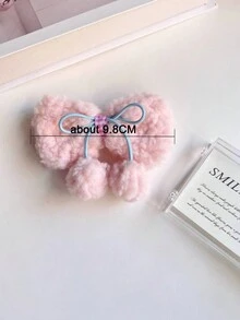 1只女士軟粉色羊毛球蝴蝶結髮夾,適合日常穿著