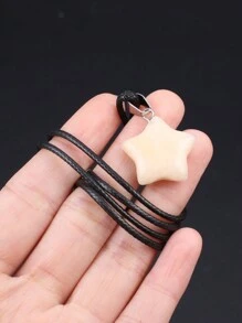 5入組/套天然石頭星形吊墜項鍊皮繩鏈45+5cm迷人的女士男士珠寶配飾,日常禮物 - 5件-20x20mm - 查看 2