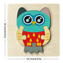 10.7公分/4.21英吋可愛多彩貓頭鷹3d拼圖蒙特梭利益智游戲漫畫動物拼圖兒童教育木質玩具 - 貓頭鷹 - 查看 5