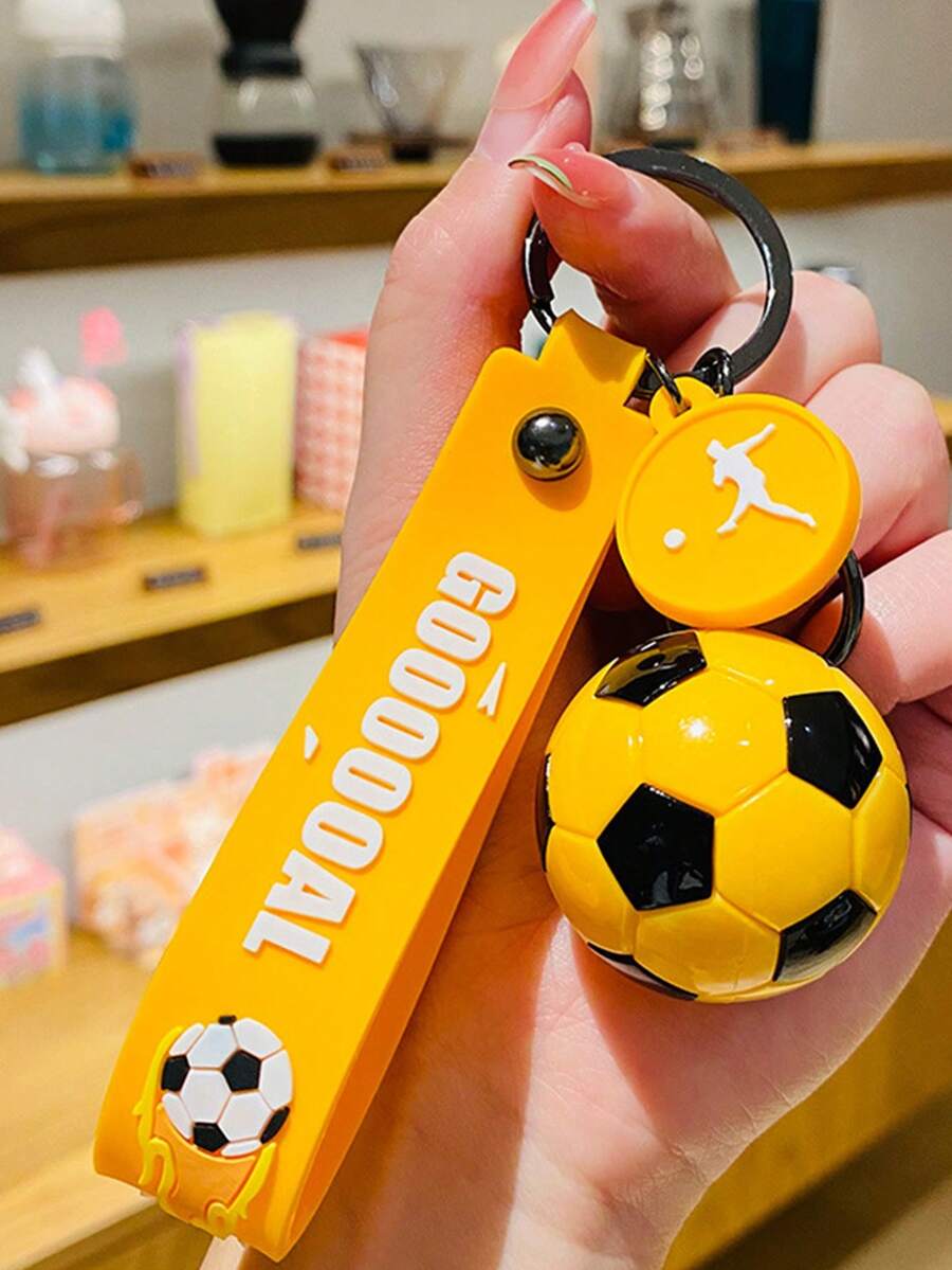 1個黃白色足球創意鑰匙扣袋掛飾汽車鑰匙扣情侶袋掛飾 - 黃色 - 查看 1