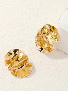 1 对时尚夸张不对称金属耳环，适合女性日常佩戴 - 金黃色 - 查看 3