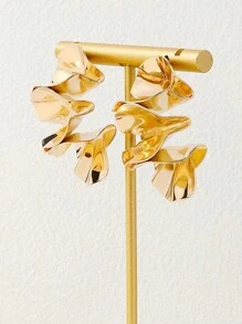 1 对时尚夸张不对称金属耳环，适合女性日常佩戴 - 金黃色 - 查看 1