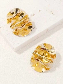 1 对时尚夸张不对称金属耳环，适合女性日常佩戴 - 金黃色 - 查看 2