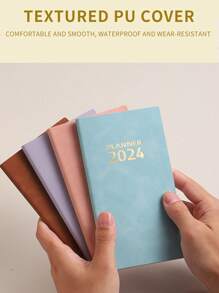 1 件藍色 64 頁 A6 簡約 2024 年皮套日程計劃表,用於日常時間管理、學習和工作效率提高 - 藍色 - 查看 6
